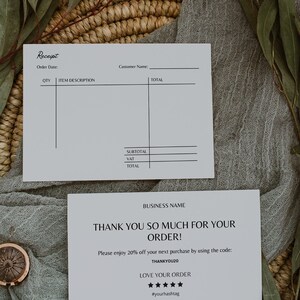 Editable Simple Receipt Template, Luxury Order Receipt Form Template, Minimalist Billing Template,Modern Thank You Card Template,Insert Card