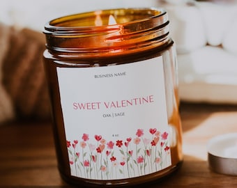 Editable Valentine's Day Candle Label Template, Customizable Flowers Candle Label,Valentine's Day Label Template, Personalised Candle Labels