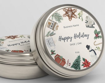 Christmas Round Candle Label Template, Christmas Editable Candle Lid Sticker Label,Circular Tin Candle Label,DIY Printable Candle Sticker,C8