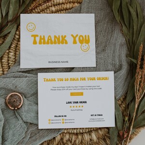 Retro Smiley Business Thank You Card Template, Editable Small Business 90s Y2k Package Insert Printable Pastel Thanks For Your Purchase Card