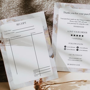 Editable Order Receipt Template, Marble Simple Receipt Form Template, Minimalist Billing Template, Luxury Thank You Insert Card Template