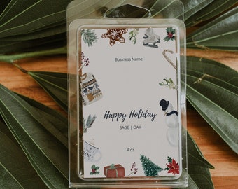 Christmas Editable Wax Melt Label Template, Modern Wax Label, Wax Melt Label Canva Template, Printable Christmas Wax Melt Label Design, C8