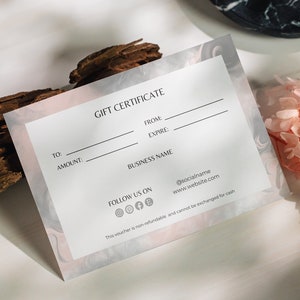 Modèle de certificat-cadeau de photographe abstrait, conception de carte de bon-cadeau minimal de bricolage, carte-cadeau de salon de spa, modèle de carte-cadeau de petite entreprise