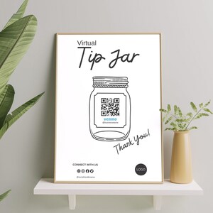 Editable Virtual Tip Jar Venmo Payment Sign, Modern QR Code Sign Template, Printable Tips Accepted Sign Canva, Instant Download, Scan to pay