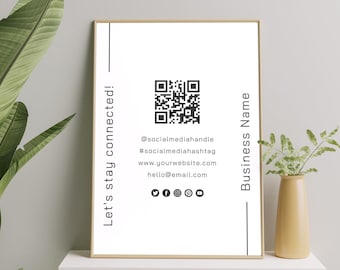 Social Media QR Code Sign Template, Instagram Sign, Facebook Sign, Follow Us On Sign, Connect With Us, Small Business Sign, Editable, Canva