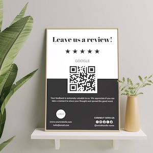 Solicitar revisión Plantilla de signo de código QR, Signo de revisión de Google, Revisión de Facebook, Solicitud de revisión de empresas, Marketing para pequeñas empresas, Canva