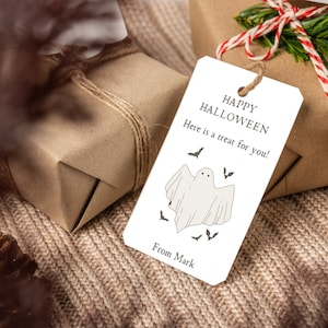 Editable Happy Halloween Tag, Printable Halloween Favor Tags, Halloween Treat Tags, Halloween, Edit with Canva, Halloween Ghost Tag Template