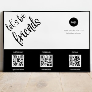 Social Media QR Code Sign Template, Instagram Sign, Facebook Sign, Follow Us On Sign, Follow Like Tag, Small Business Sign, Editable, Canva