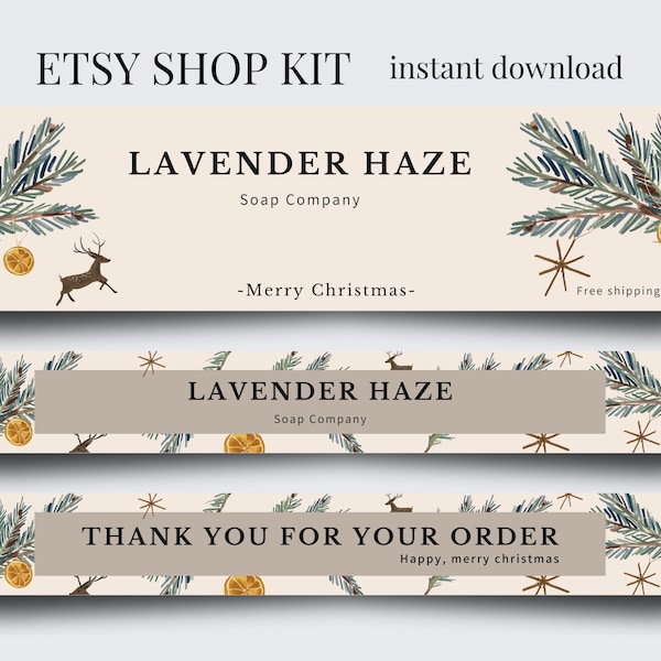 Holiday Etsy Shop Kit, Etsy Banner Template, Etsy Store Branding, Editable Etsy Store Banner, Shopify Website Banner, Christmas Shop Banner