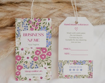 Bearbeitbare Blumen Hängende Tags Vorlage, druckbare Mode Label Vorlage, Boho Preisschild Label, Boutique Swing Tags, Kleidung Tag Canva