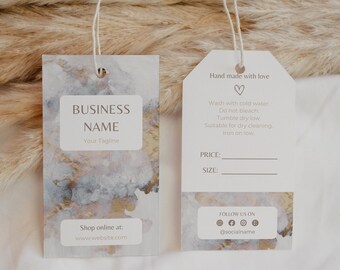Bearbeitbare Marmor Hängende Tags Vorlage, druckbare Mode Label Vorlage, Luxus Preisschild Label, Boutique Swing Tags, Kleidung Tag Canva