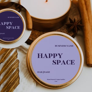 Editable Purple Candle Label Template Colorful Candle Round Label Design Printable Retro Product Label Template Custom Business Label Design