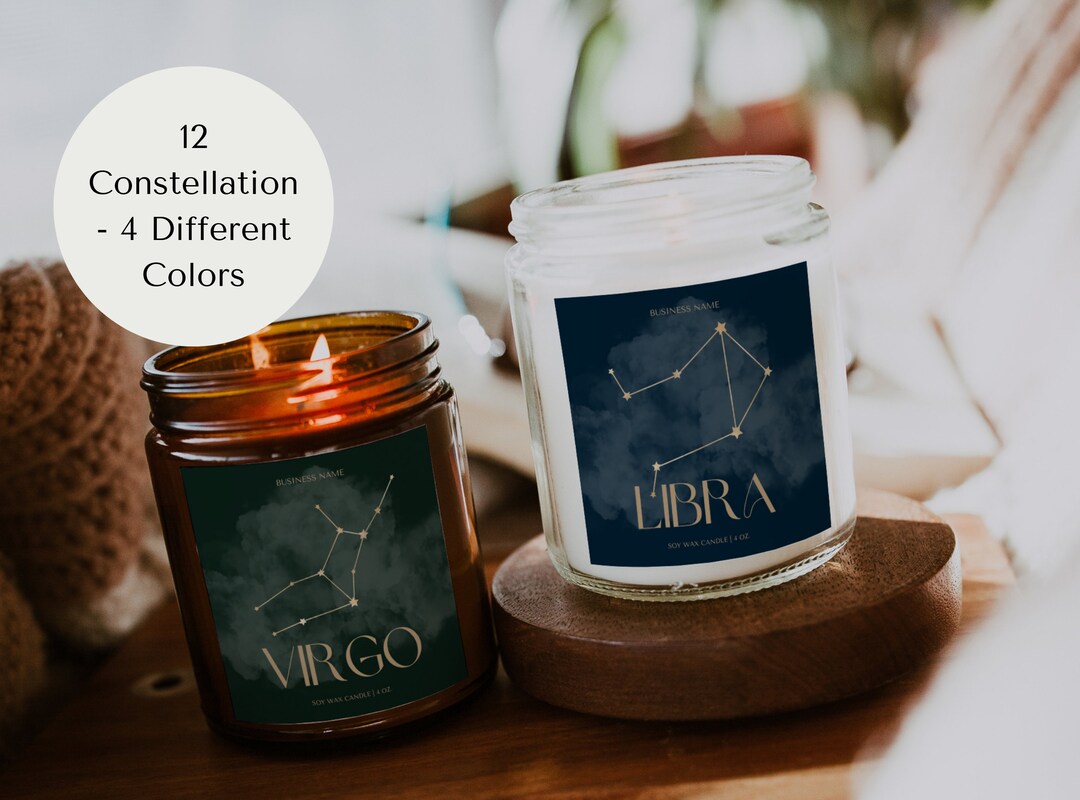 Zodiac Sign Candle Label Template, 12 Pcs Constellations Candle Label, Astrology Candle Sticker