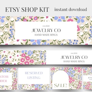 Floral Etsy Shop Branding Kit, Etsy Store Banner, Etsy Shop Template, Flower Banner For Etsy, Boho And Minimalist Etsy Shop Bundle, Shopify