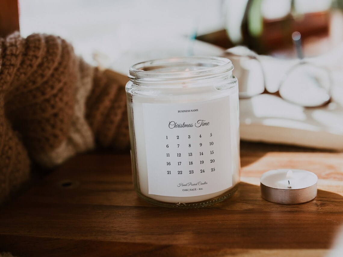 Holiday Countdown Candle Label Template, Advent Calendar Candle, Happy