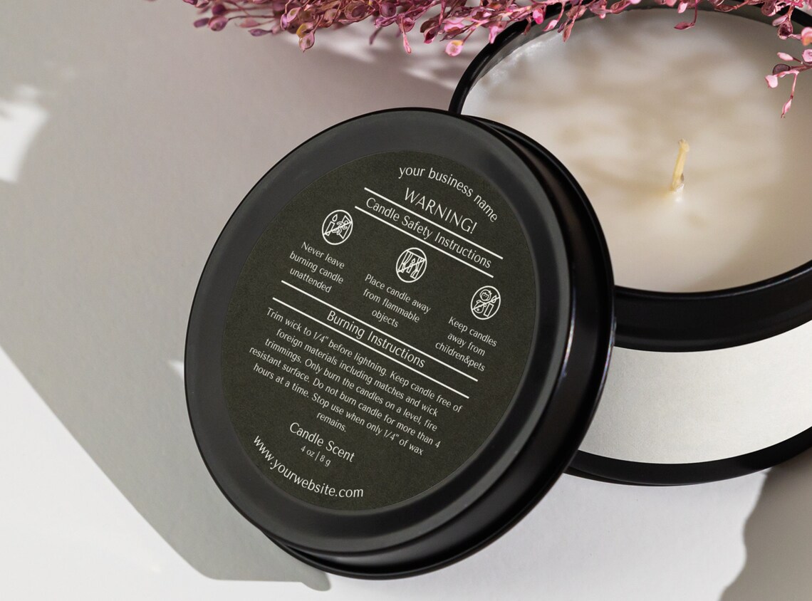Editable Candle Warning Label Template, Printable Candle Safety Sticker