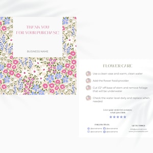 Modèle de carte de soin de fleur de bricolage, instructions de soin de fleurs coupées fraîches de fleuriste de Boho, modèle moderne de carte de clôture d'affaires de fleuriste, carte de fleur
