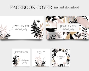 Floral Facebook Cover Template, Boho Facebook Banner, Facebook Branding Kit, Social Media Icon Template, Bohemian Facebook Timeline Covers