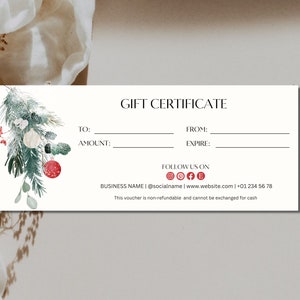 Modèle de certificat-cadeau de Noël, certificat de bon-cadeau bricolage, carte-cadeau de vacances modifiable, certificat-cadeau de spa, carte-cadeau minimaliste