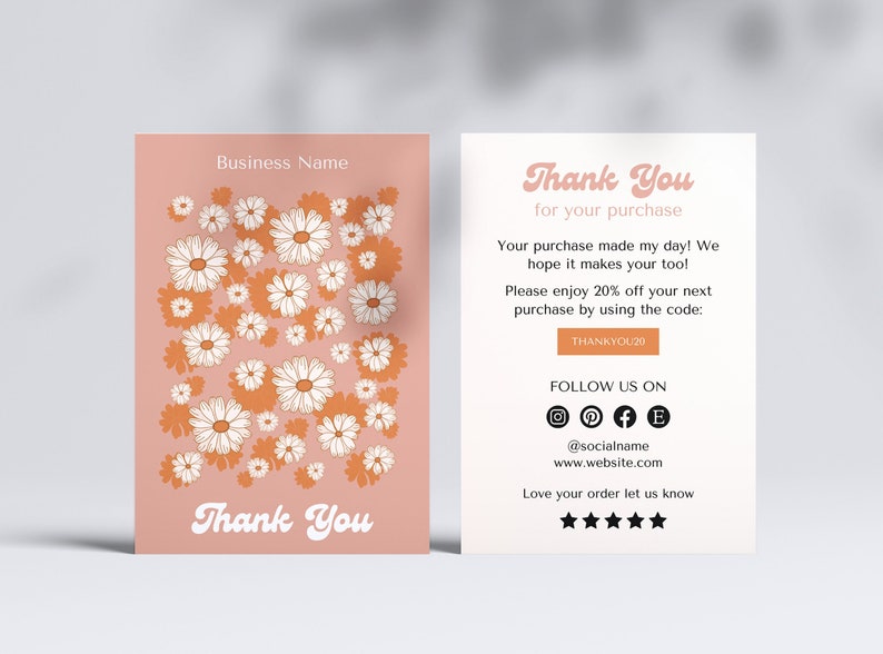 Editable Boho Retro Thank You Card Template Canva - Etsy