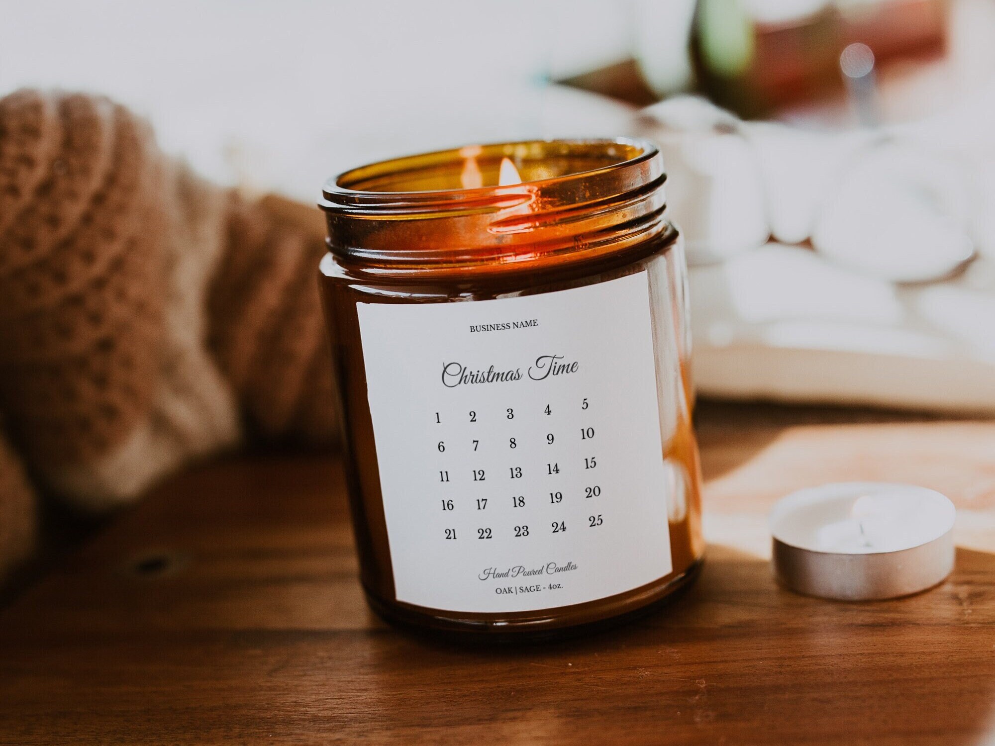 Holiday Countdown Candle Label Template, Advent Calendar Candle, Happy