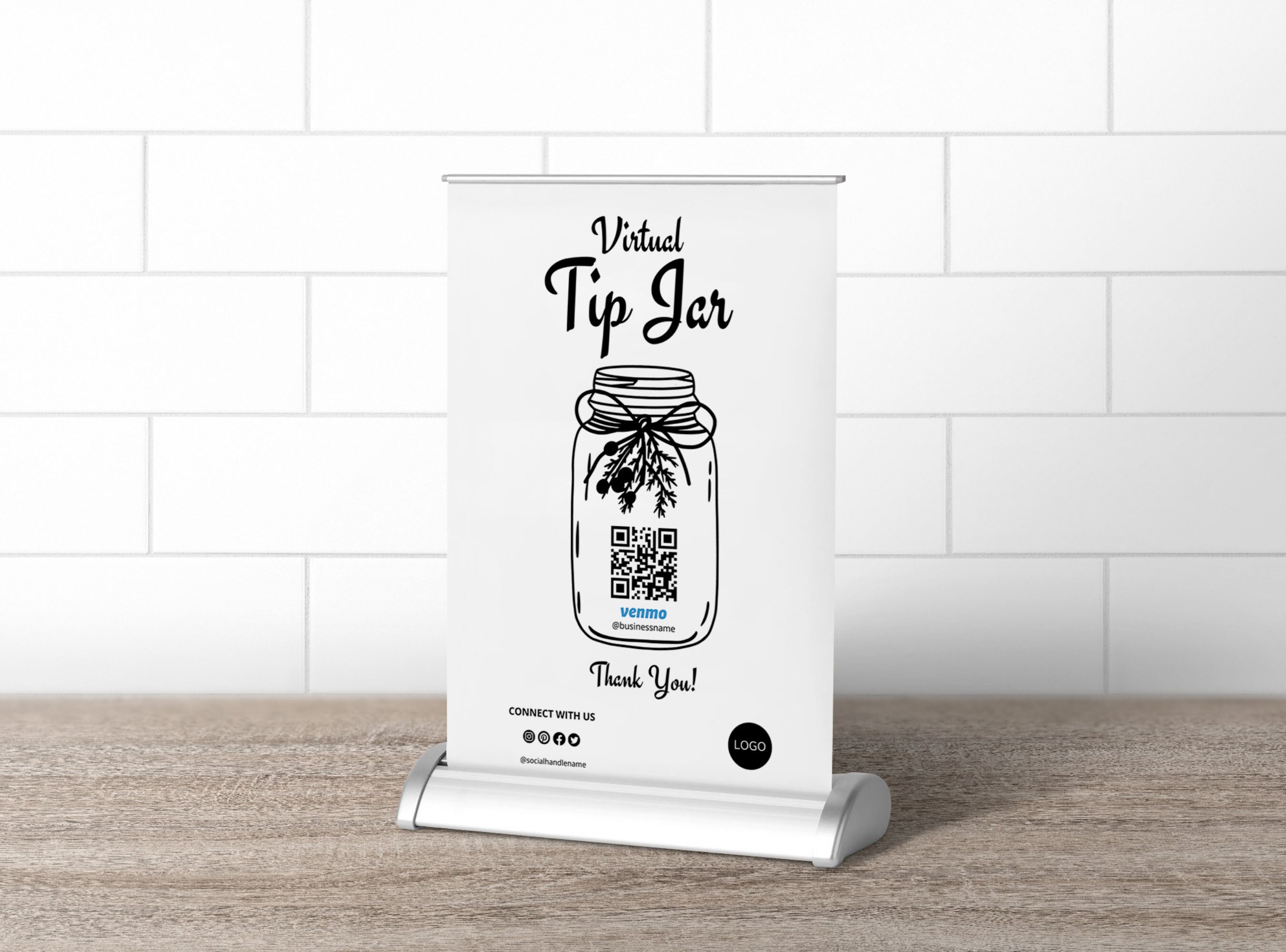 Editable Virtual Tip Jar Venmo Payment Sign, Modern QR Code Sign