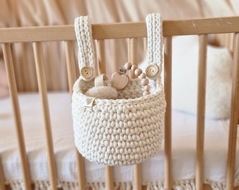 Handmade Crochet Cotton Crib Basket, Nursery Organizer, Cot basket