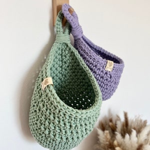 Sage Hanging Basket, Crochet Droplet, Handmade crochet basket, Storage basket, Nursery décor, Plant holder UK, Nursery room decor UK