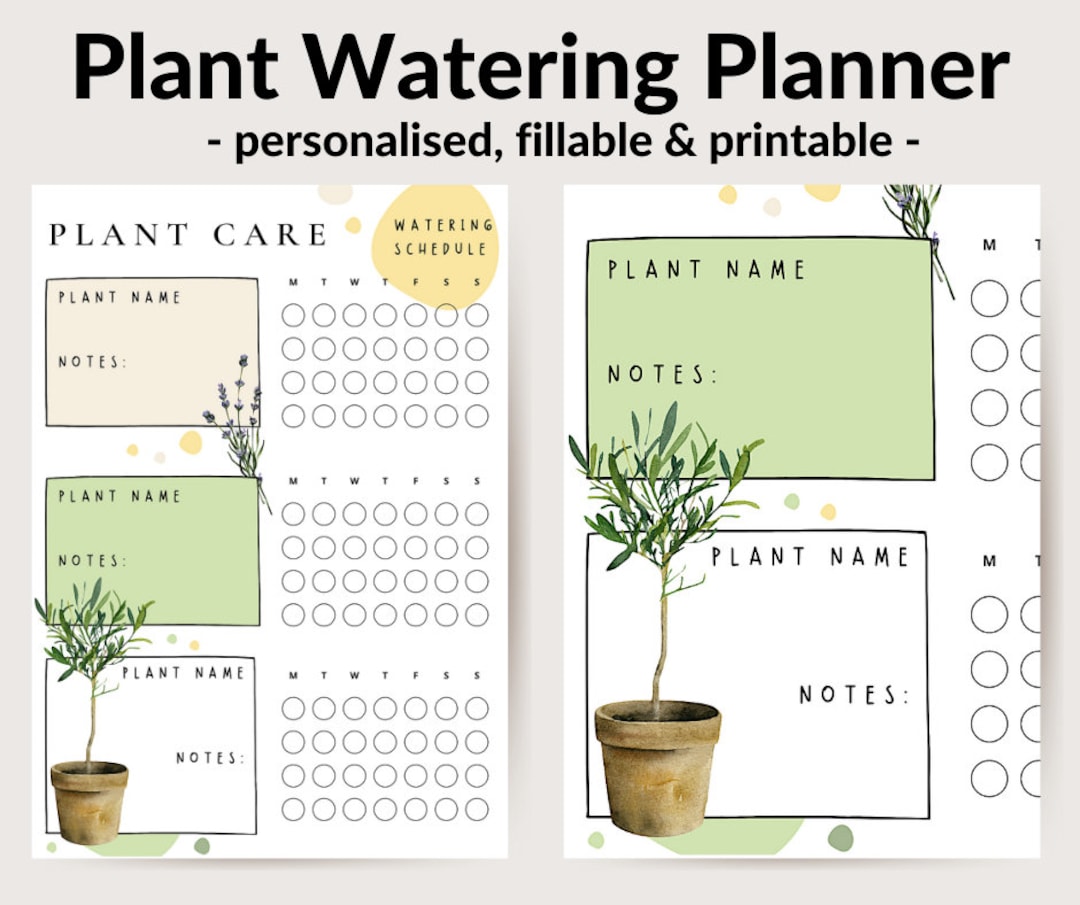 Plant Watering Planner, Plant Care Planner, Plant Watering, Fillable ...