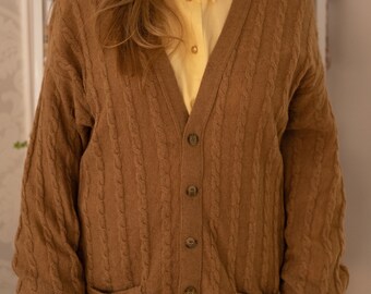 camel button cardigan