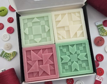 Winter 2026 Quilt Block Soap Sampler  |  Eucalyptus Mint, Cinnamon Stick, Cranberry Pomegranate, Berry Wreath | Quilter Christmas Gift