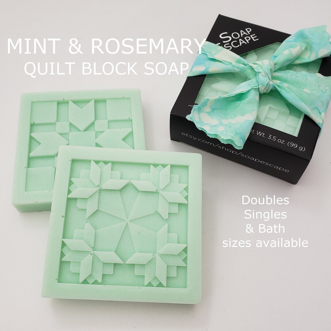 Mint & Rosemary Quilt Block Soap Herbal Scent Spearmint and Rosemary