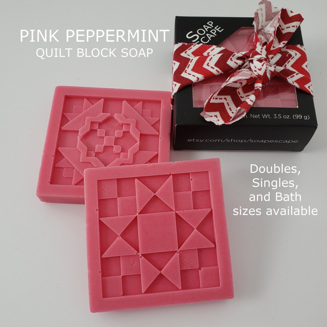 Pink Peppermint Quilt Block Soap Candy Cane Scent With Peppermint