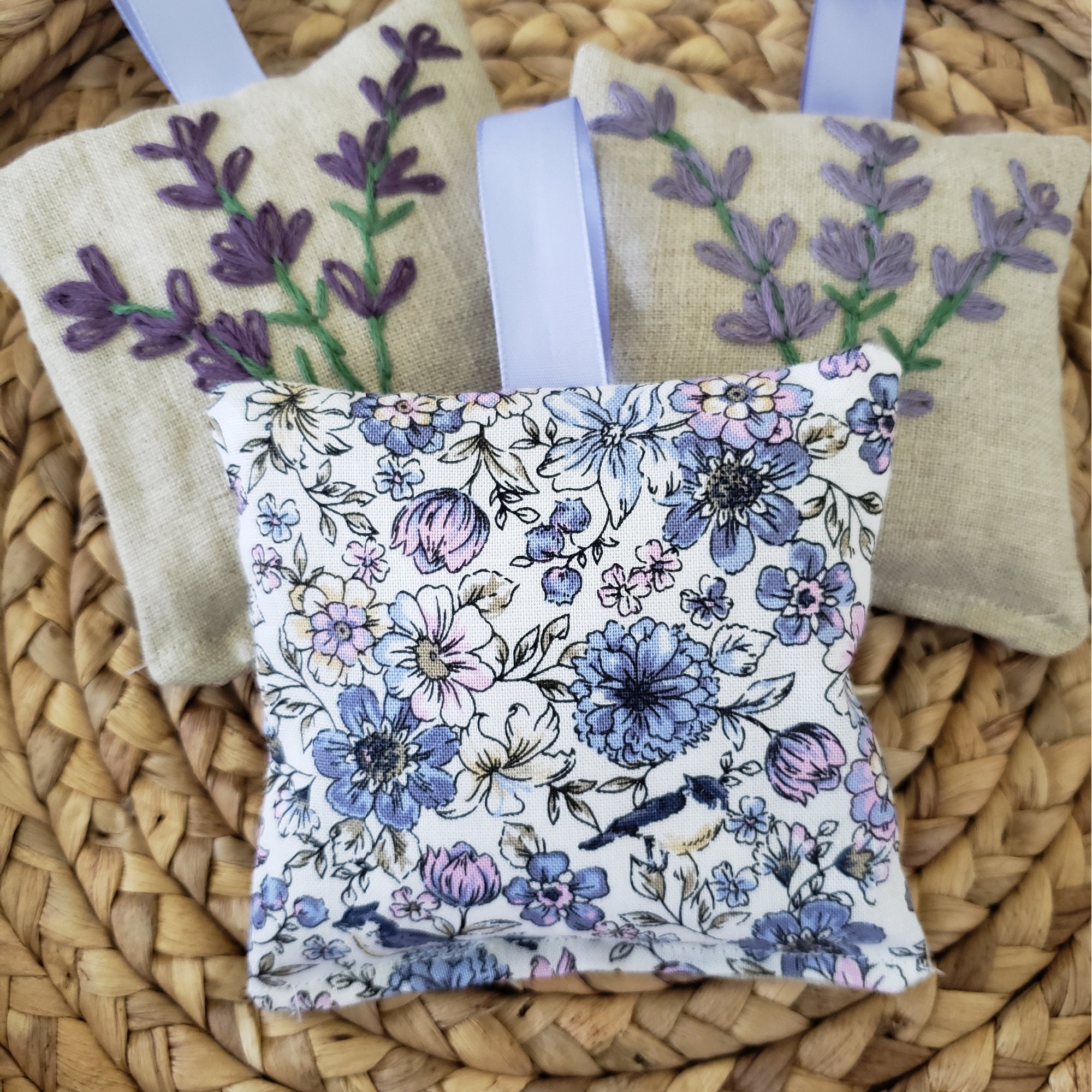 Lavender Sachets Hand Embroidered Pair With a Lavender - Etsy