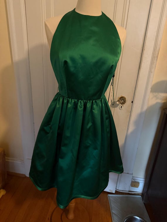 Emeral green Bill Blass evening satin halter dress