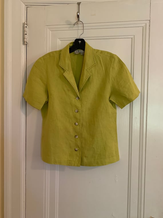 Lime Green Linen Shirt Lino by Chicos Gem