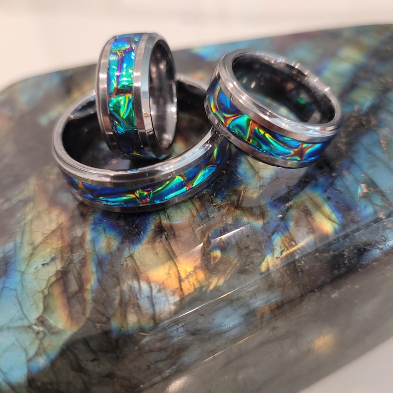T01 New!!! Tungsten Dichrolam Inlay Ring 8mm Wide Band With 4mm Inlay ...