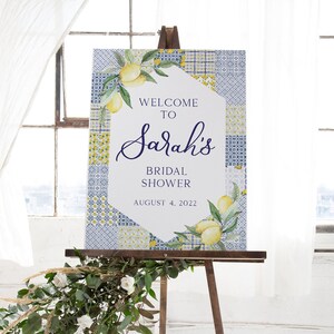 Lemon Mediterranean/Italian Tile Bridal Shower Welcome Sign, Lemon Bridal Shower