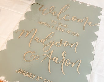 Vertical Custom Acrylic Wedding Sign, Clear Wedding Sign, Wedding Welcome Sign, Pink Wedding Decor, Emerald Wedding Decor, Sage Wedding Sign