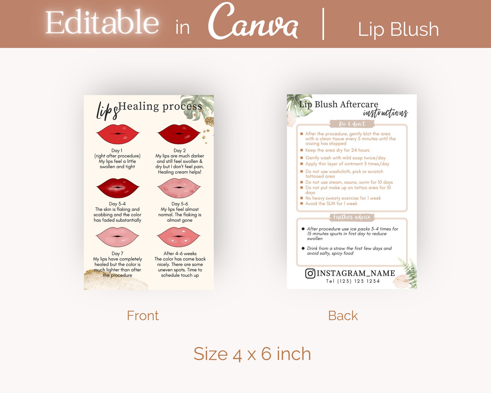 Lip Blush Aftercare Cards 4x6 Editable Canva Etsy