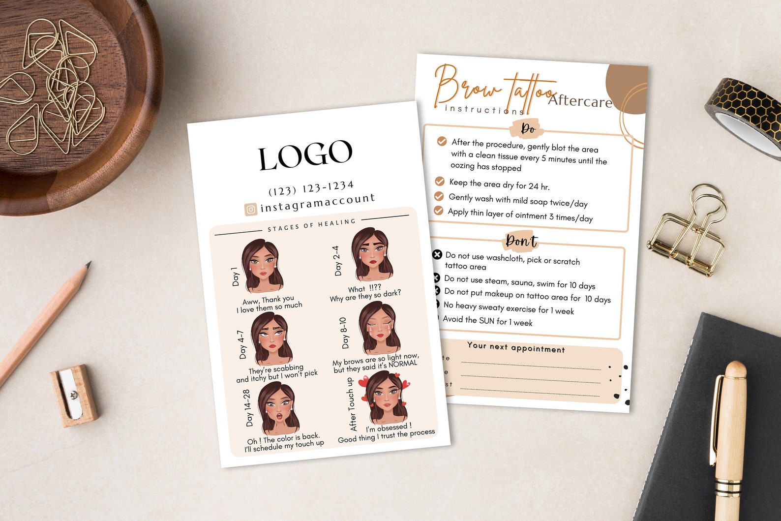Microblading Aftercare Cards 4x6 Editable Canva | Etsy