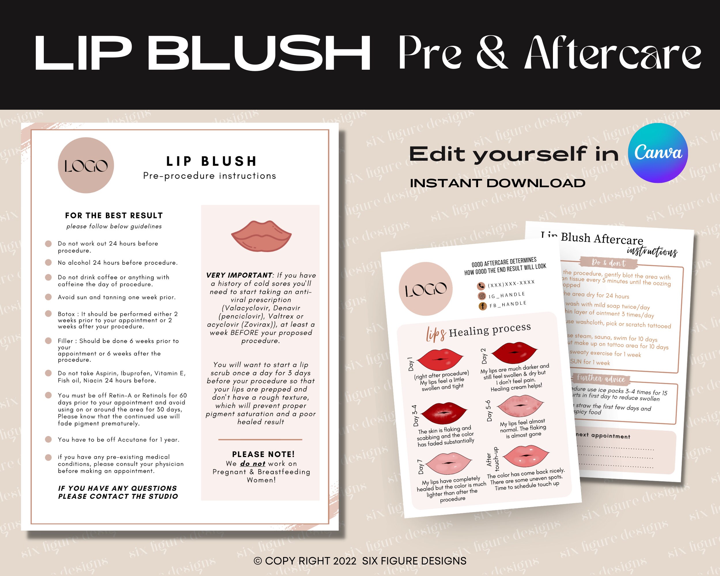 LIP BLUSH Editable Aftercare and Preprocedure Care Etsy