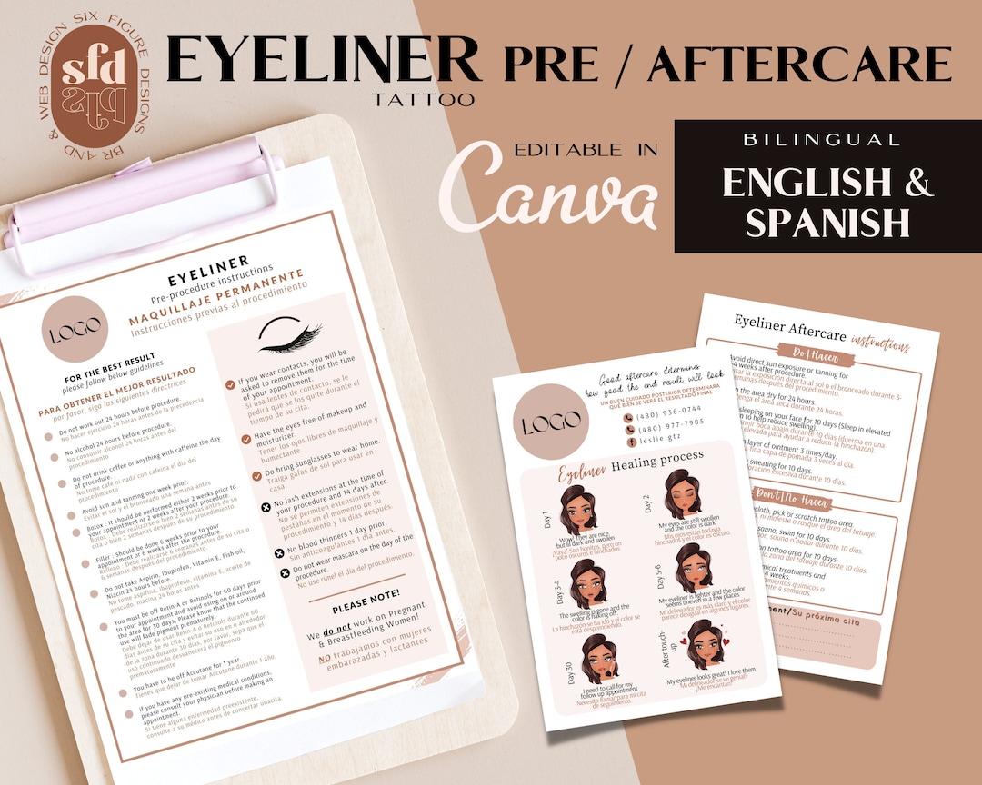 BILINGUAL Eyeliner Editable Aftercare and Preprocedure Care