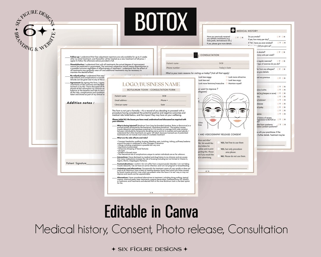Botox treatment consent form medical history form pink consent form