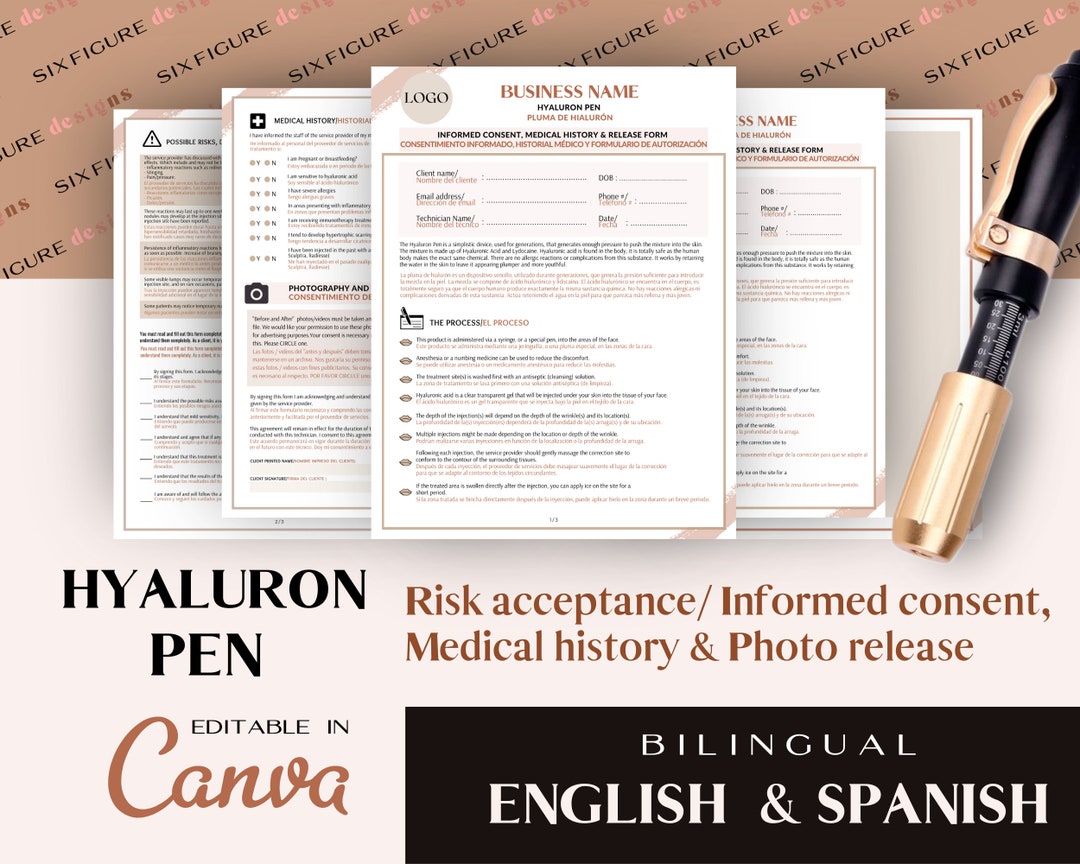 Bilingual Hyaluron Pen Procedure Consent Form Medical History Etsy