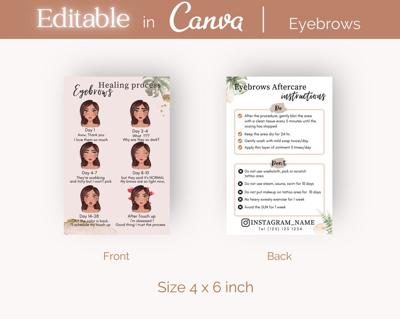 Microblading Aftercare Cards 4x6 Editable Canva - Etsy