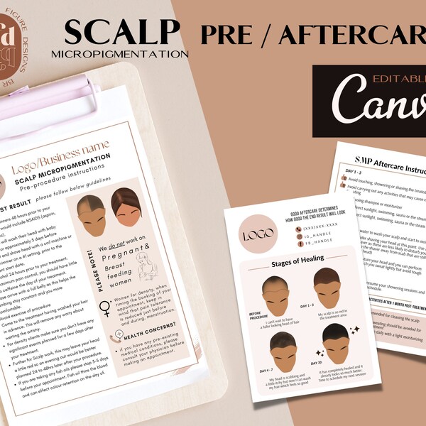 Editable Scalp Micropigmentation Aftercare and Pre-procedure care combination, SMP aftercare template, 4x6 SMP aftercare template, Canva