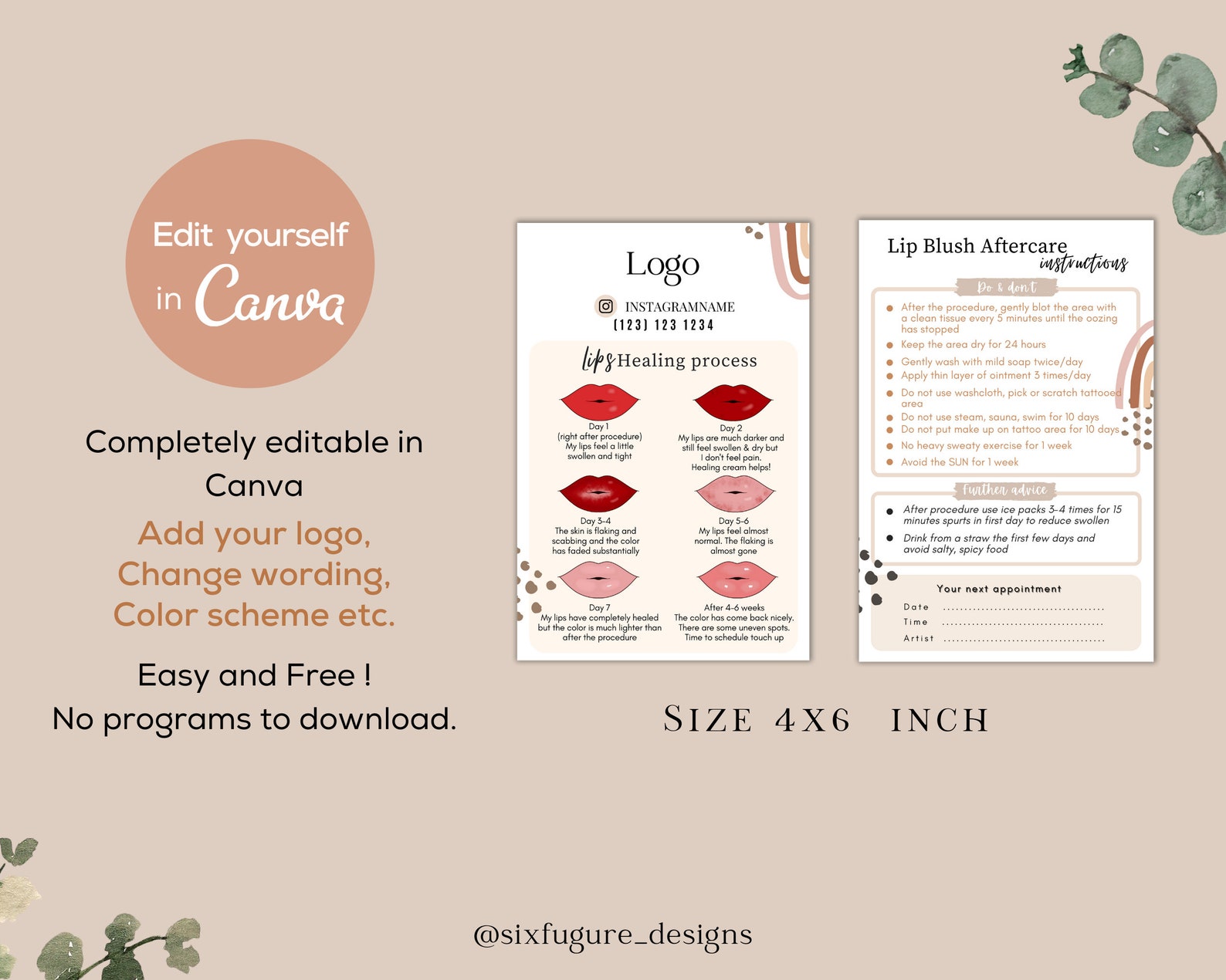 Editable Lip Blush Aftercare Cards 4x6 Lip Etsy Australia