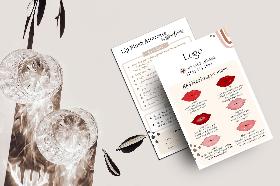 Editable Lip Blush Aftercare Cards 4x6 Lip Etsy