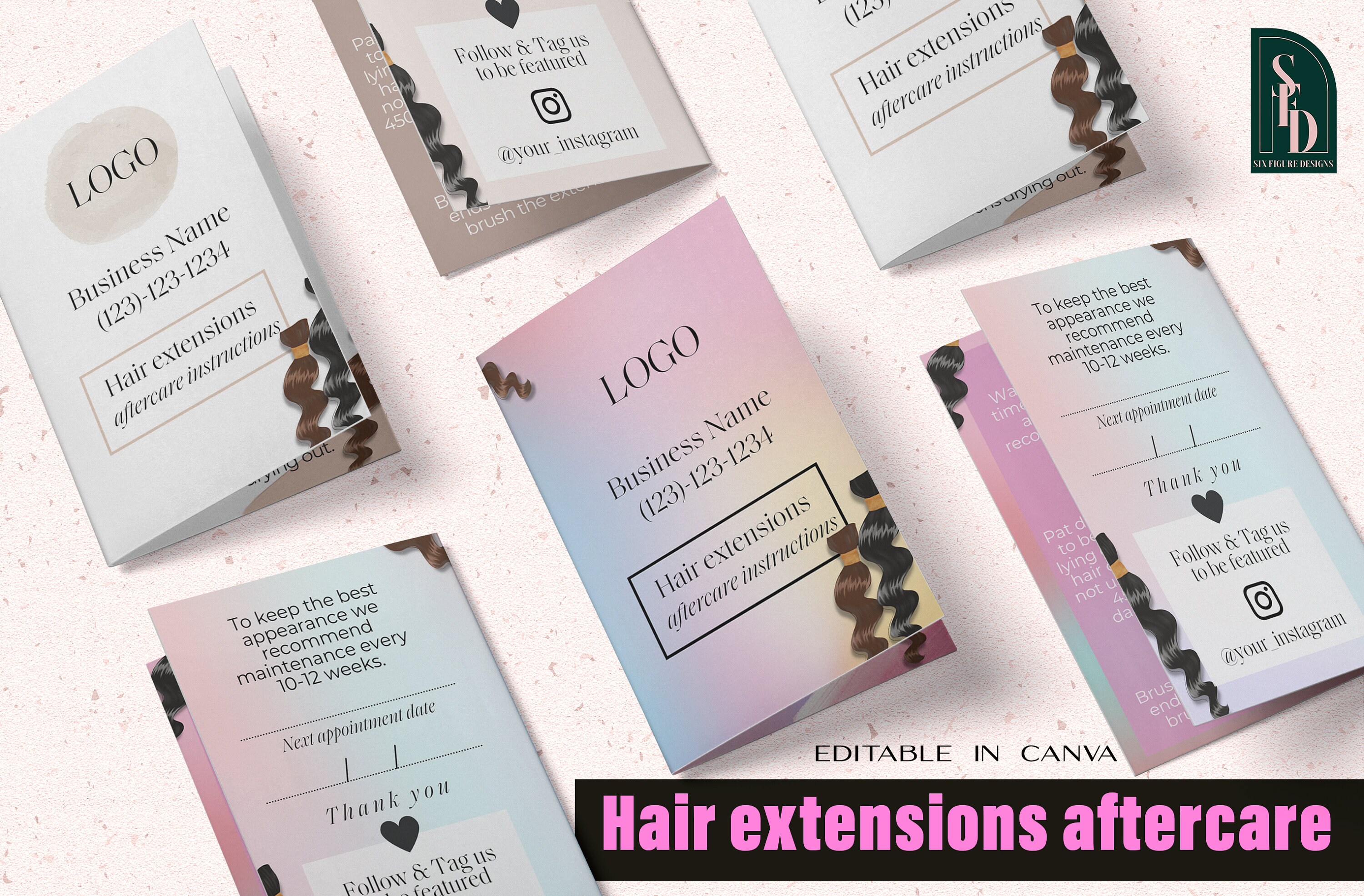 Hair Extension Aftercare Card Templates Unique Foldable - Etsy